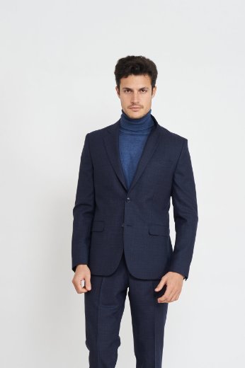 Slika Tamno plavi melange vuneni sako od odijela- Slim fit