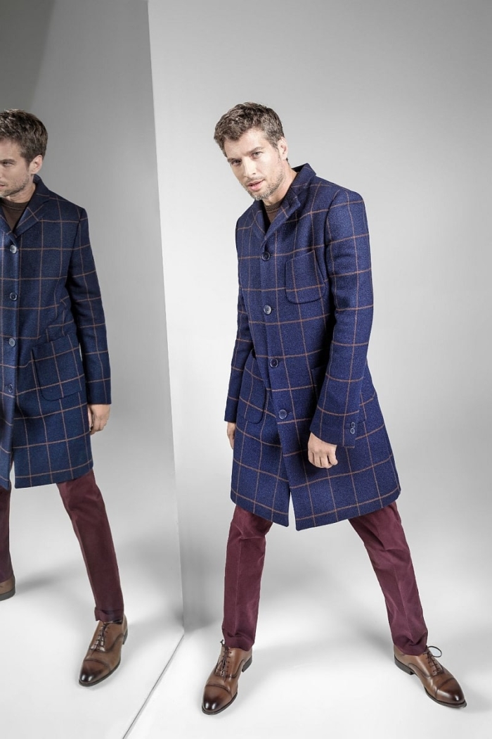 Men's chesterfield plaid coat