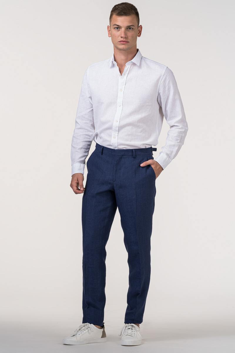 Navy Blue Linen  Cotton Suit Trousers  Peter Christian