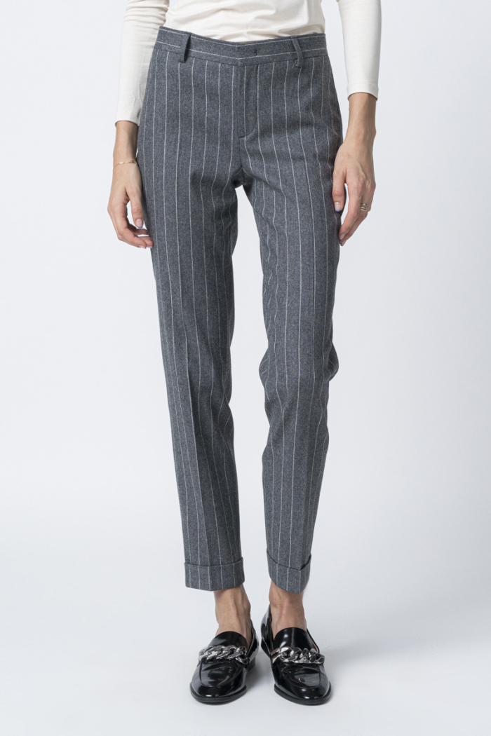 Varteks Grey striped slim fit trousers