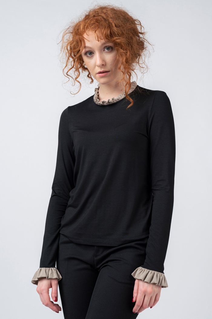 Varteks Women's black T-shirt with ruffles