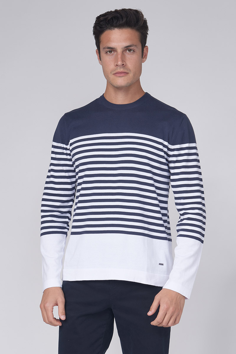 Navy blue sweater with white stripes - Shop Varteks d.d.